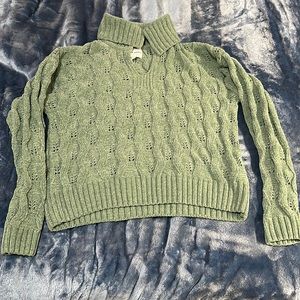 Pink rose green high collard sweater